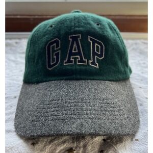 Vintage Gap Spellout Logo Baseball Cap Strapback Hat Men OSFA Green Wool Blend